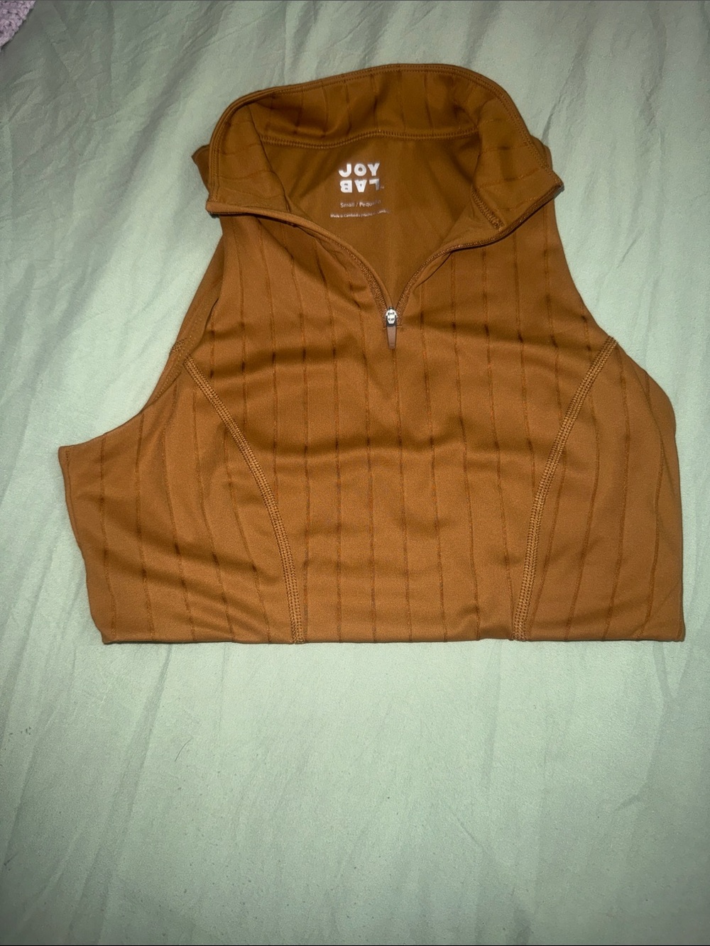 JoyLab Ribbed Half‑Zip Crop Tank in Rust Brown